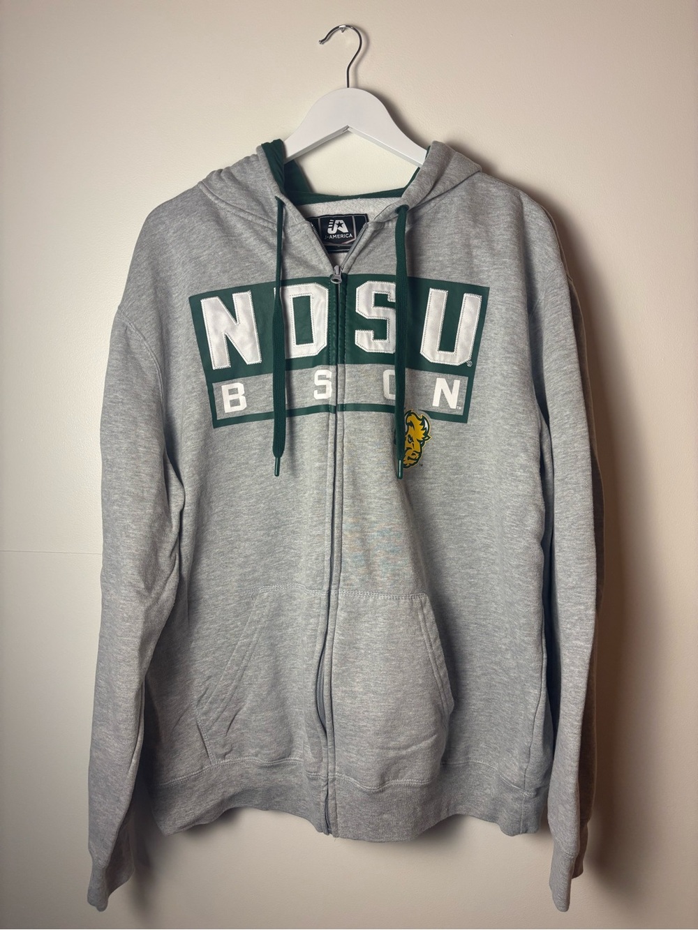 J. America Gray NDSU Bison Full‑Zip Hoodie with Green Trim, size XXL